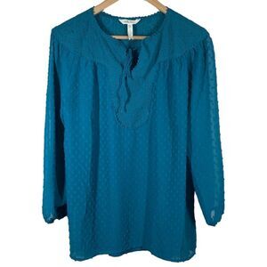 Matilda Jane Teal Peasant Sheer Top Charisma Once Upon Time Blouse Women's M